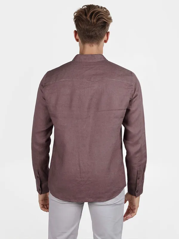 CELIO solid brown cutaway collar shirt
