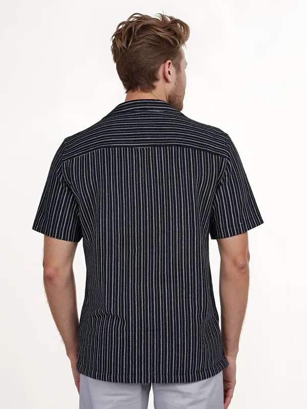 CELIO stripe black notch lapel shirt