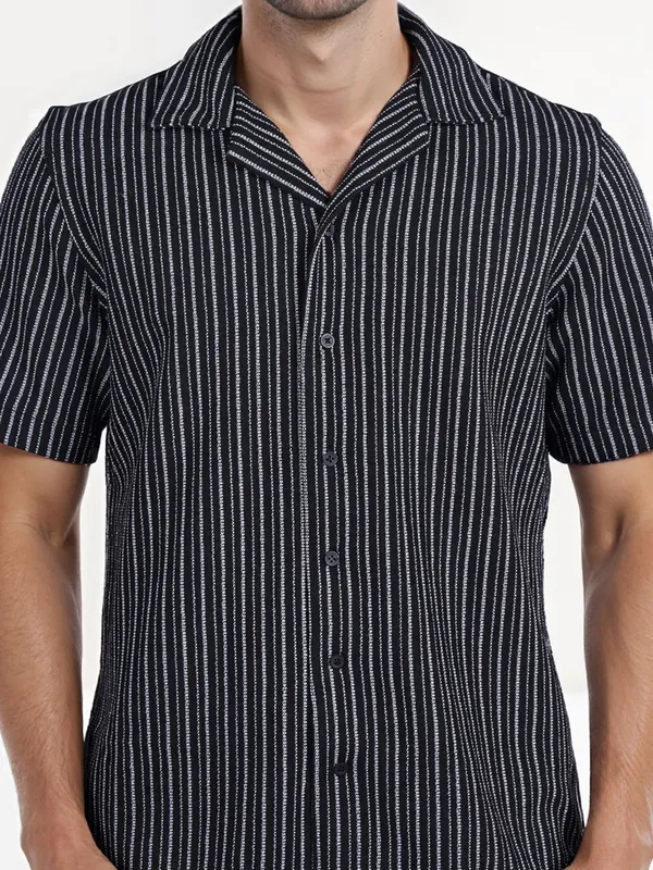 CELIO stripe black notch lapel shirt