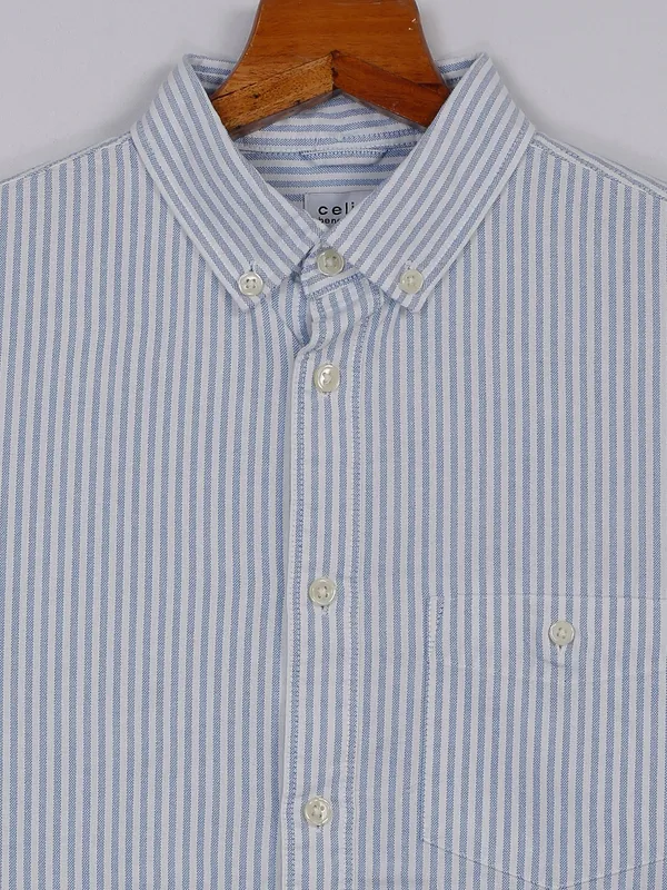 Celio stripe cotton blue shirt in regular fit
