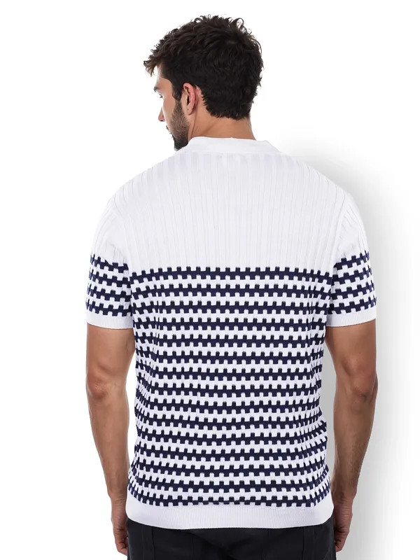 CELIO striped navy cotton slim fit mens t-shirt