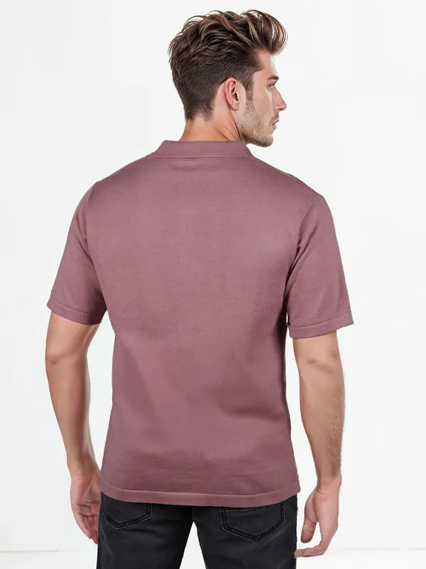 CELIO textured light wine cotton slim fit shirt