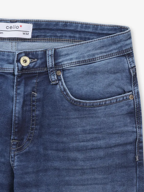 CELIO washed blue slim fit denim jeans for men