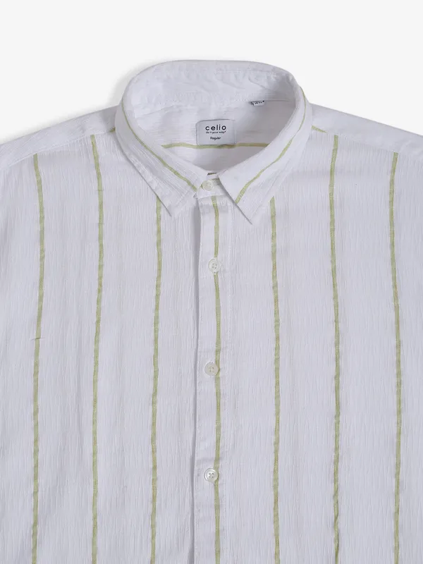 Celio white and green stripe shirt