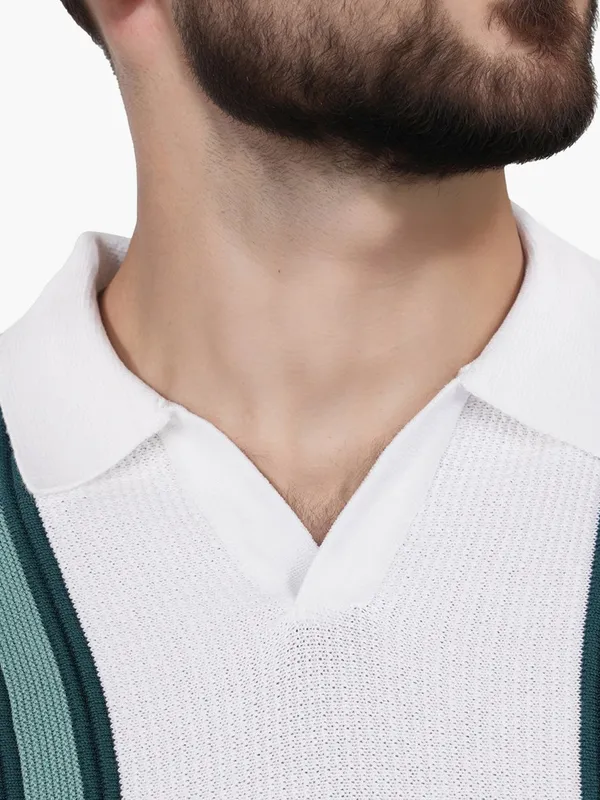 CELIO white and green striped polo t-shirt
