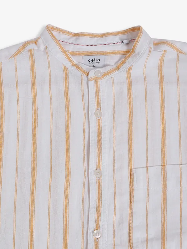 Celio white and yellow stripe shirt