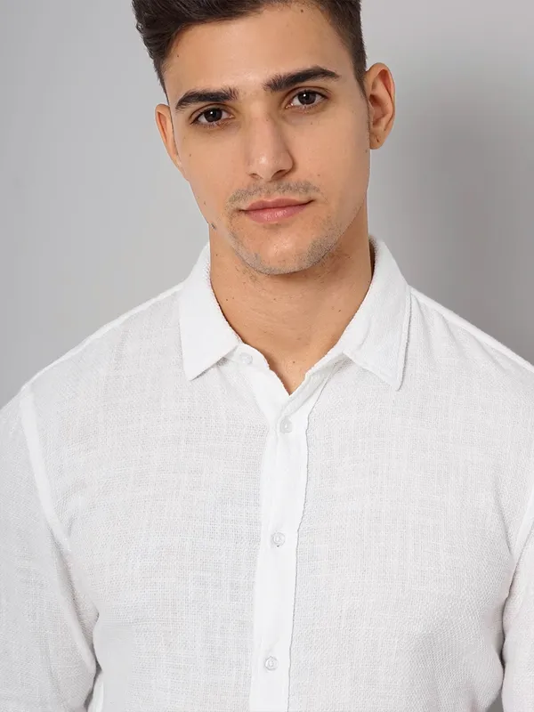 Celio white cotton plain shirt