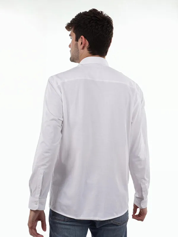 CELIO white cotton plain shirt with cutaway collar