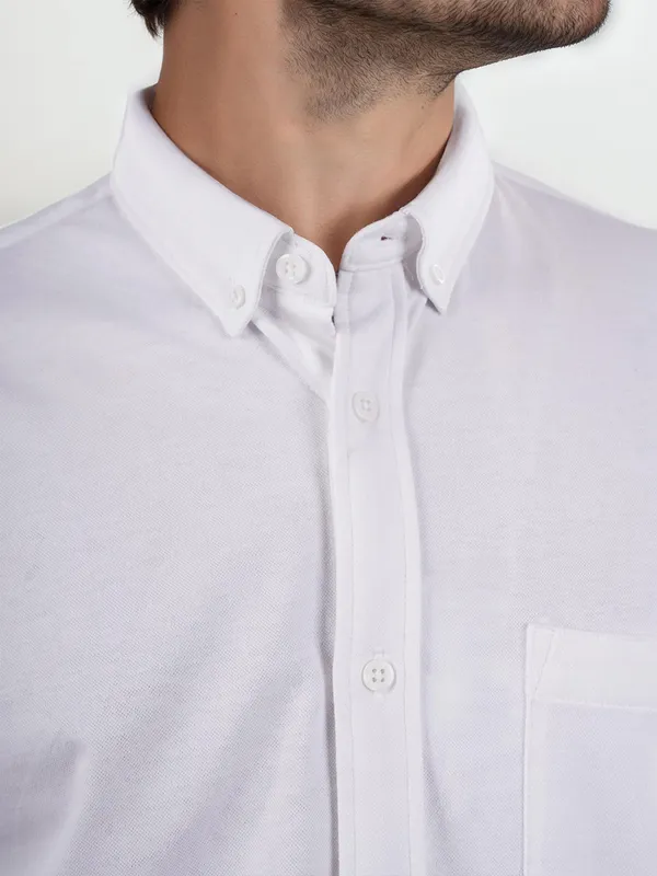 CELIO white cotton plain shirt with cutaway collar