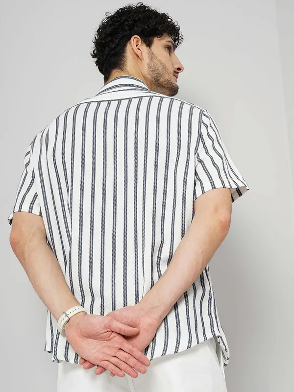 Celio white cotton stripe shirt