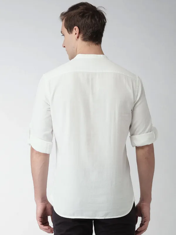 Celio white solid cotton shirt
