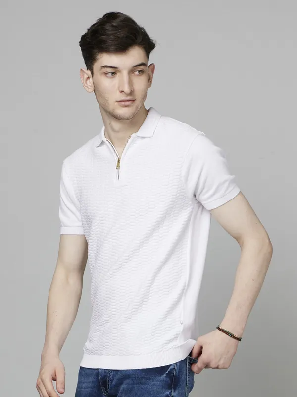 CELIO white zipper cotton t-shirt