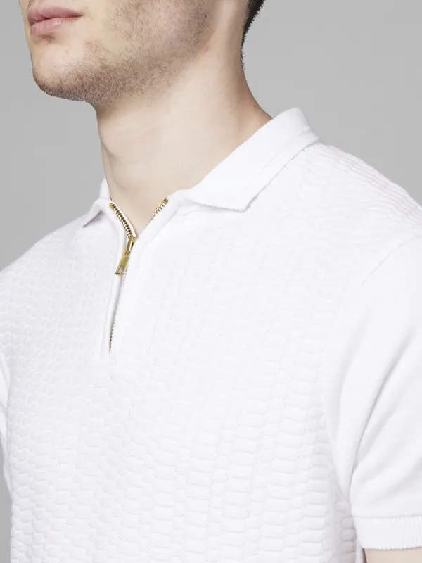 CELIO white zipper cotton t-shirt