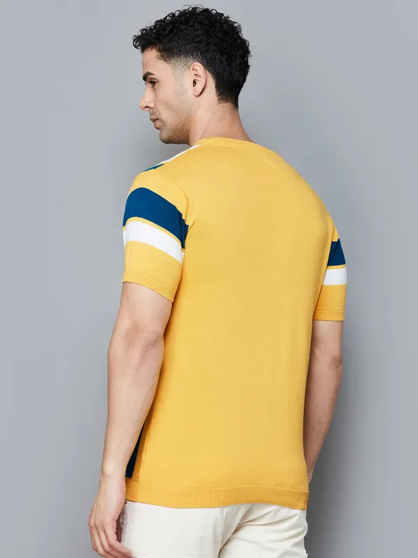 CELIO yellow striped mens casual t-shirt
