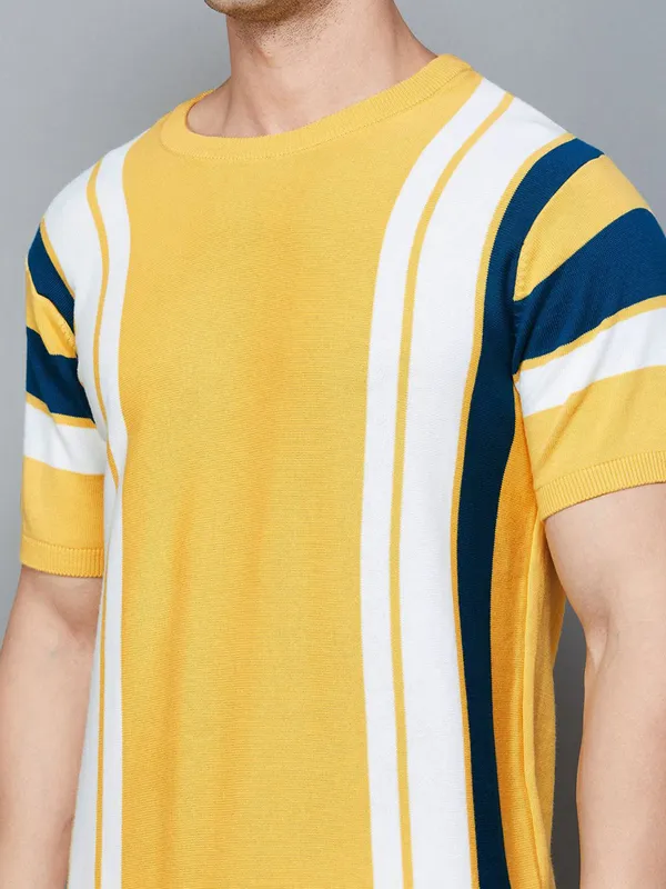 CELIO yellow striped mens casual t-shirt