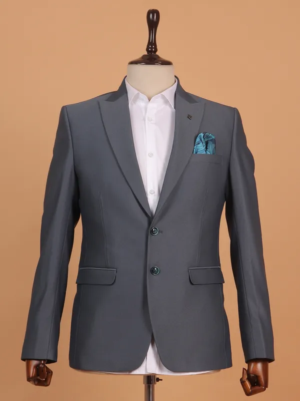 Charcoal black brocade coat suit for men