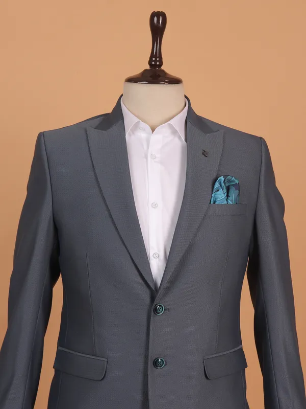Charcoal black brocade coat suit for men