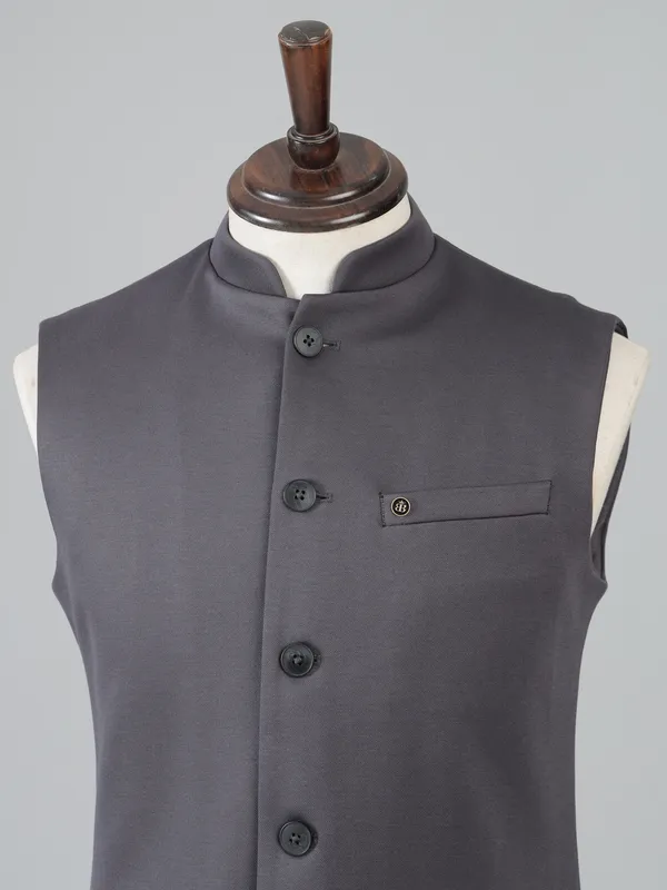 Charcoal black plain men wasitcoat set for formal