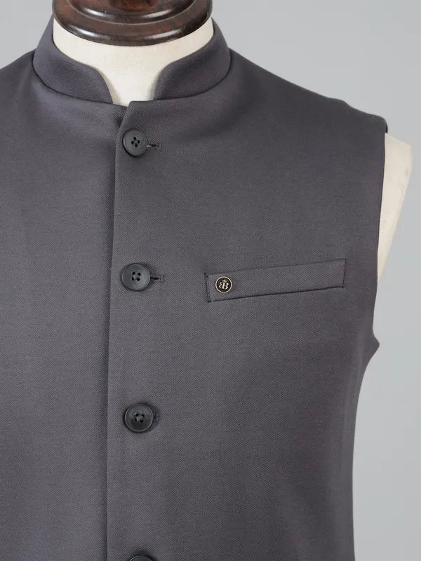 Charcoal black plain men wasitcoat set for formal