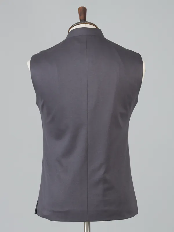 Charcoal black plain men wasitcoat set for formal