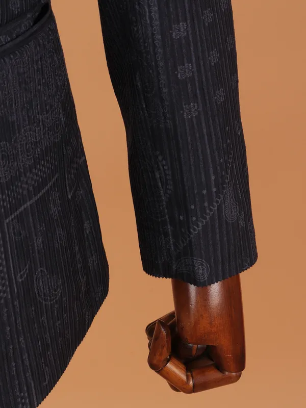 Charcoal black printed cotton blazer for men