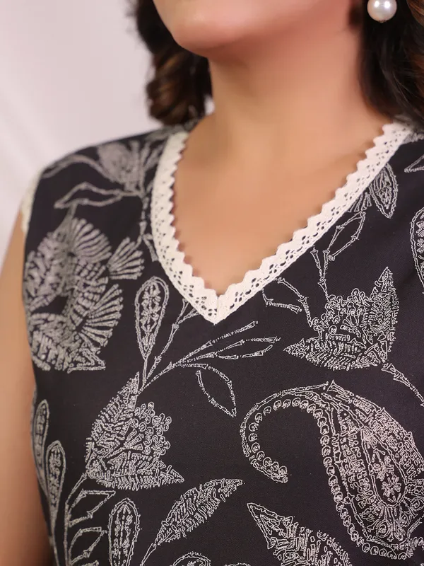 Charcoal black printed kurti set