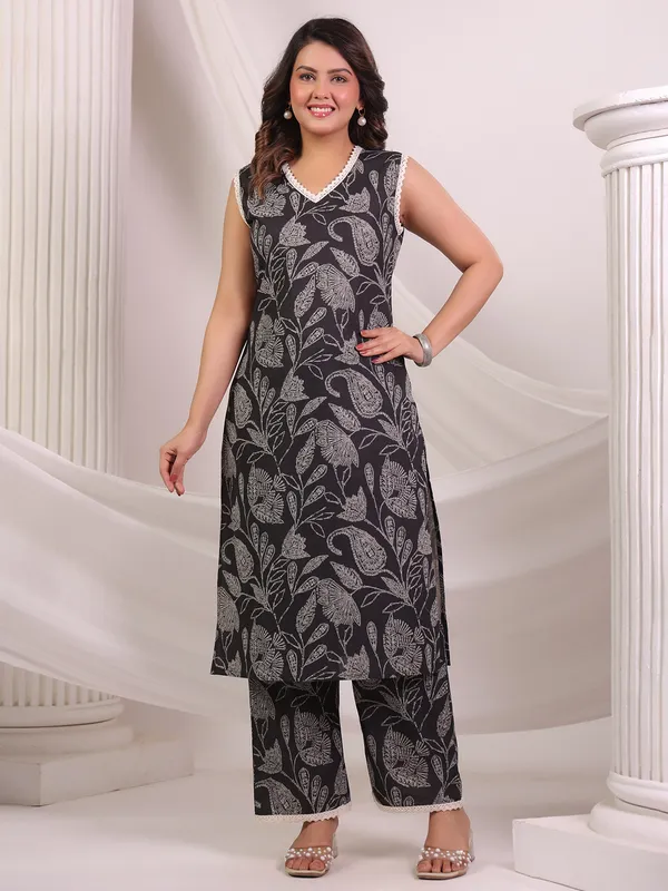 Charcoal black printed kurti set