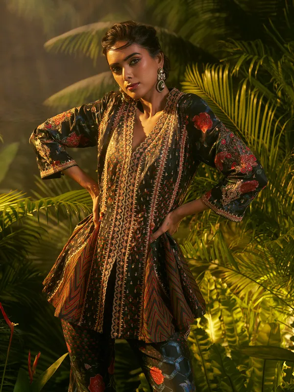 Charcoal black printed palazzo suit