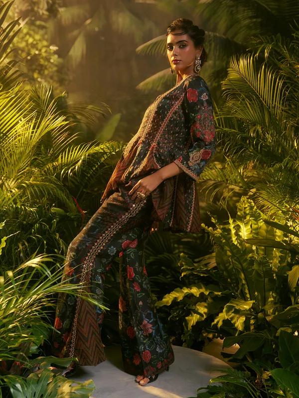 Charcoal black printed palazzo suit