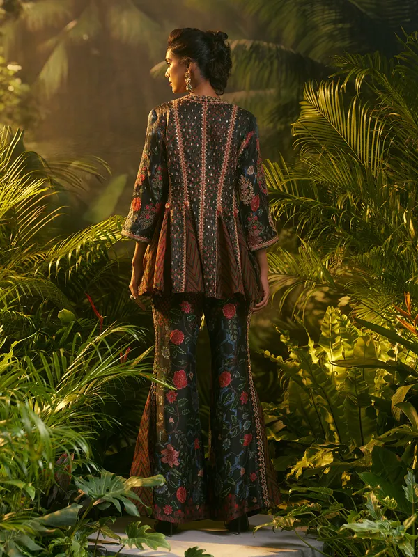 Charcoal black printed palazzo suit