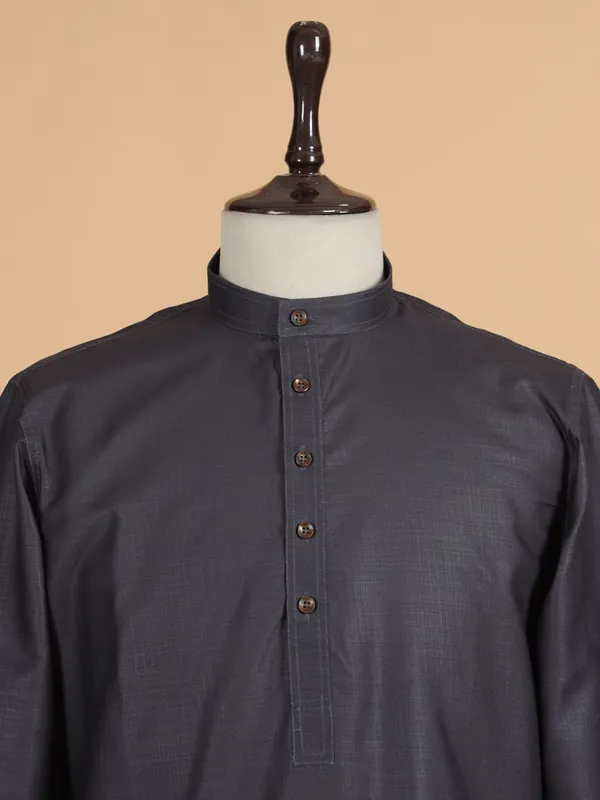 Charcoal black printed silk festive ready kurta suit