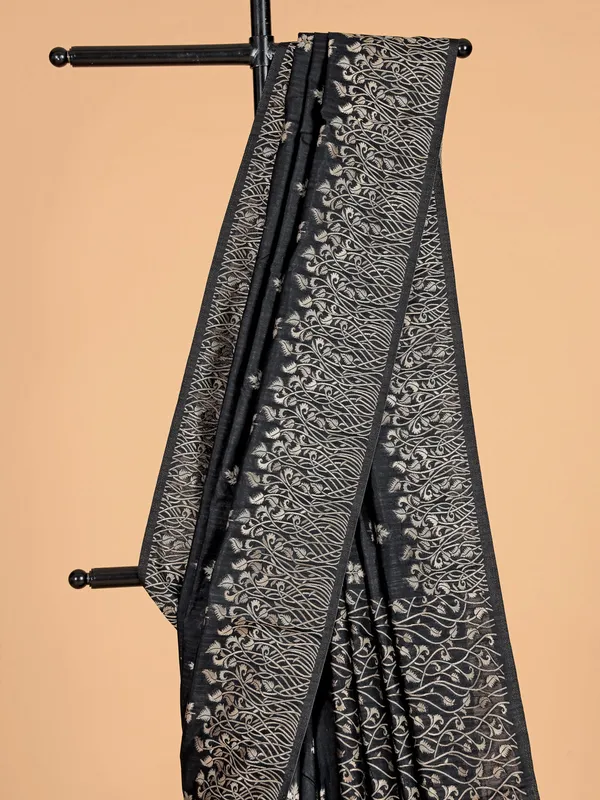 Charcoal black semi silk saree for festival