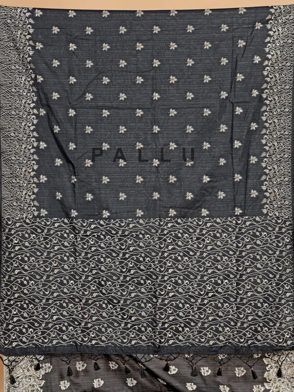 Charcoal black semi silk saree for festival