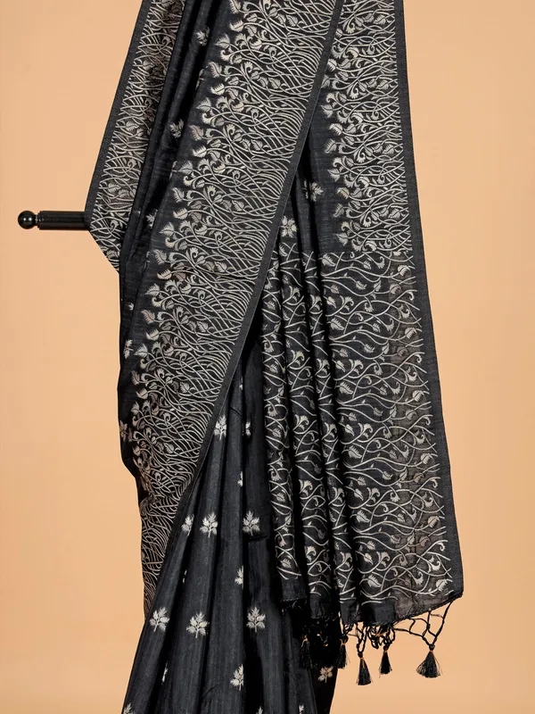 Charcoal black semi silk saree for festival