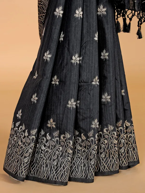 Charcoal black semi silk saree for festival