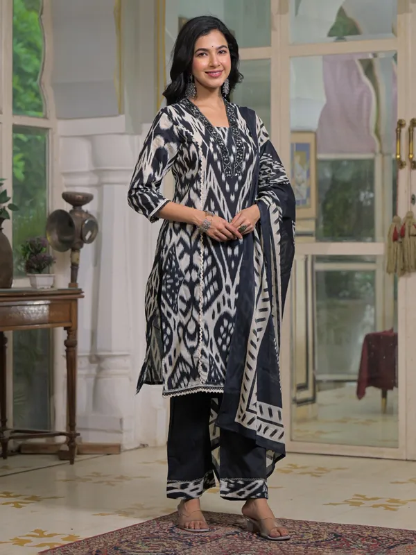 Charcoal black silk embellished kurti ensemble