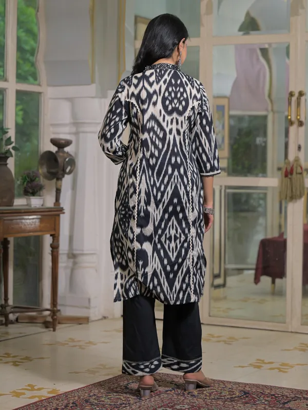 Charcoal black silk embellished kurti ensemble