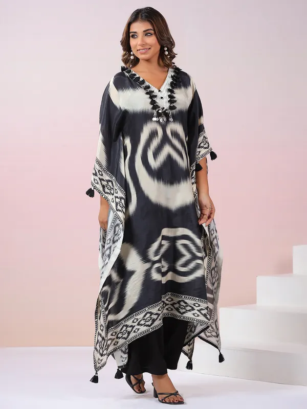 Charcoal black silk kurti set for festival
