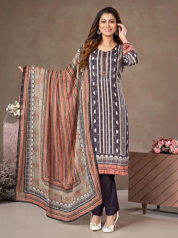 Charcoal black silk printed palazzo suit