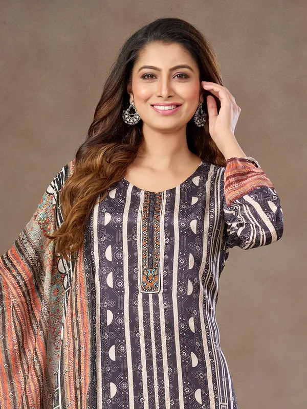 Charcoal black silk printed palazzo suit