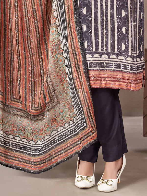 Charcoal black silk printed palazzo suit