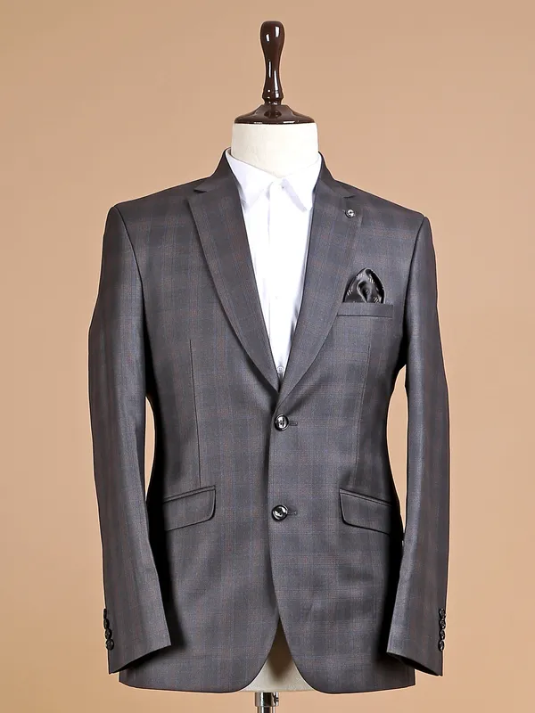 Charcoal grey checks terry rayon coat suit