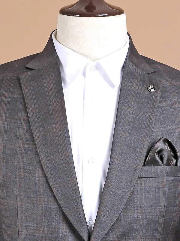 Charcoal grey checks terry rayon coat suit
