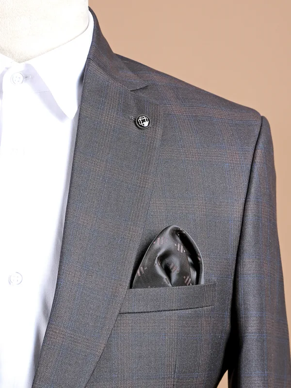 Charcoal grey checks terry rayon coat suit