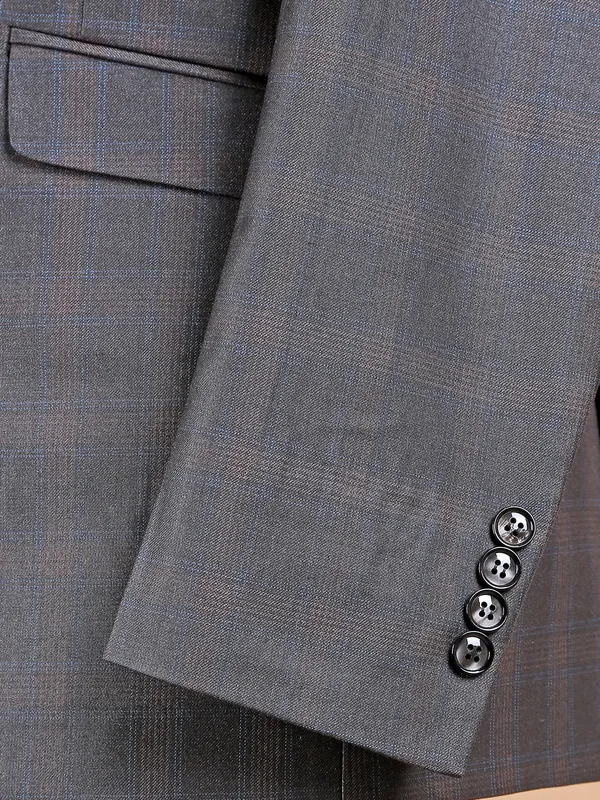 Charcoal grey checks terry rayon coat suit