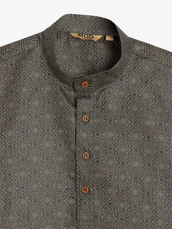 Charcoal grey cotton printed kurta suit