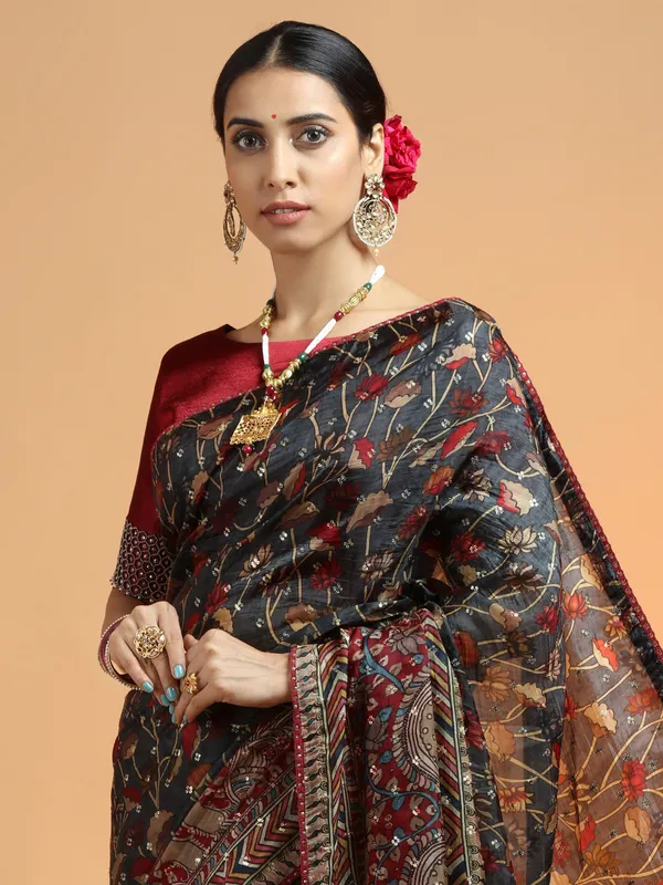 Charcoal grey latest designer wedding modal silk saree