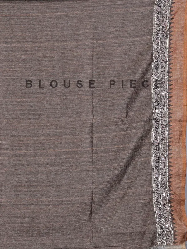 Charcoal grey printed semi silk saree