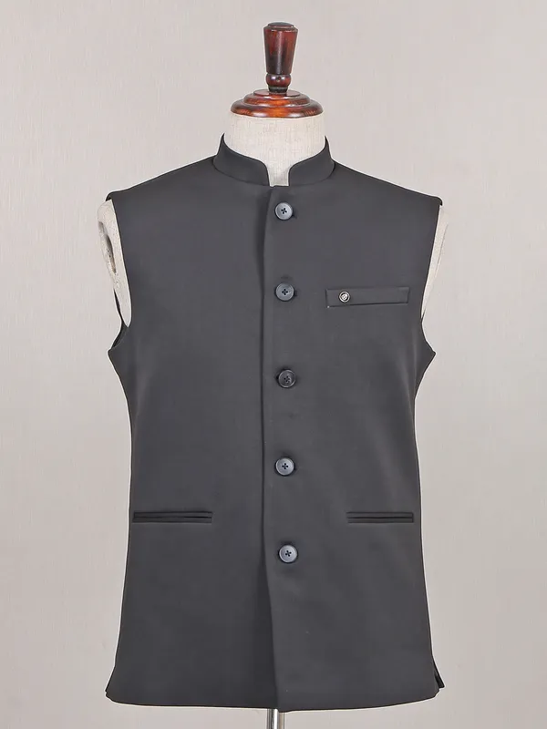 Charcoal grey solid terry rayon waistcoat