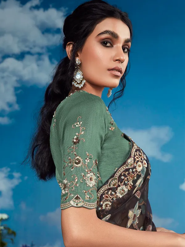 Charcol embroidery braso saree